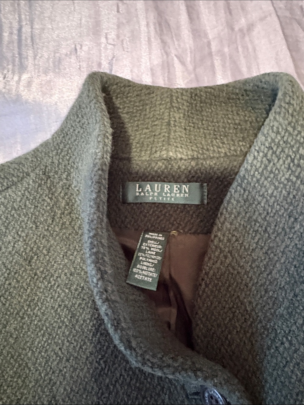 Lauren Ralph Lauren Olive Green Textured Collarless Blazer